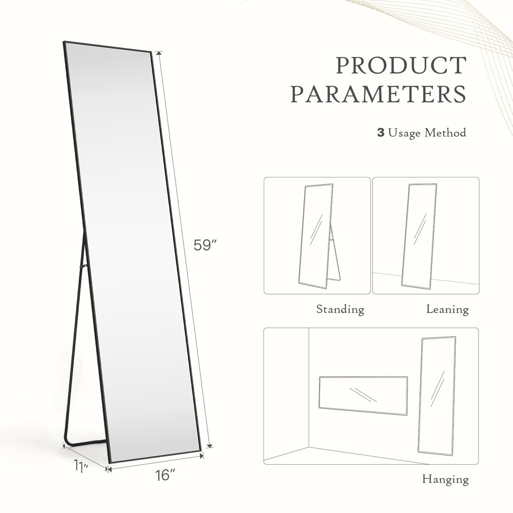 Rectangular Full Length Mirror with Nano Film - Standing, Hanging, or Leaning