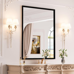 Matte Black Rectangular Wall Mirror, 28×36 Inch, Anti-Rust, Versatile Hang