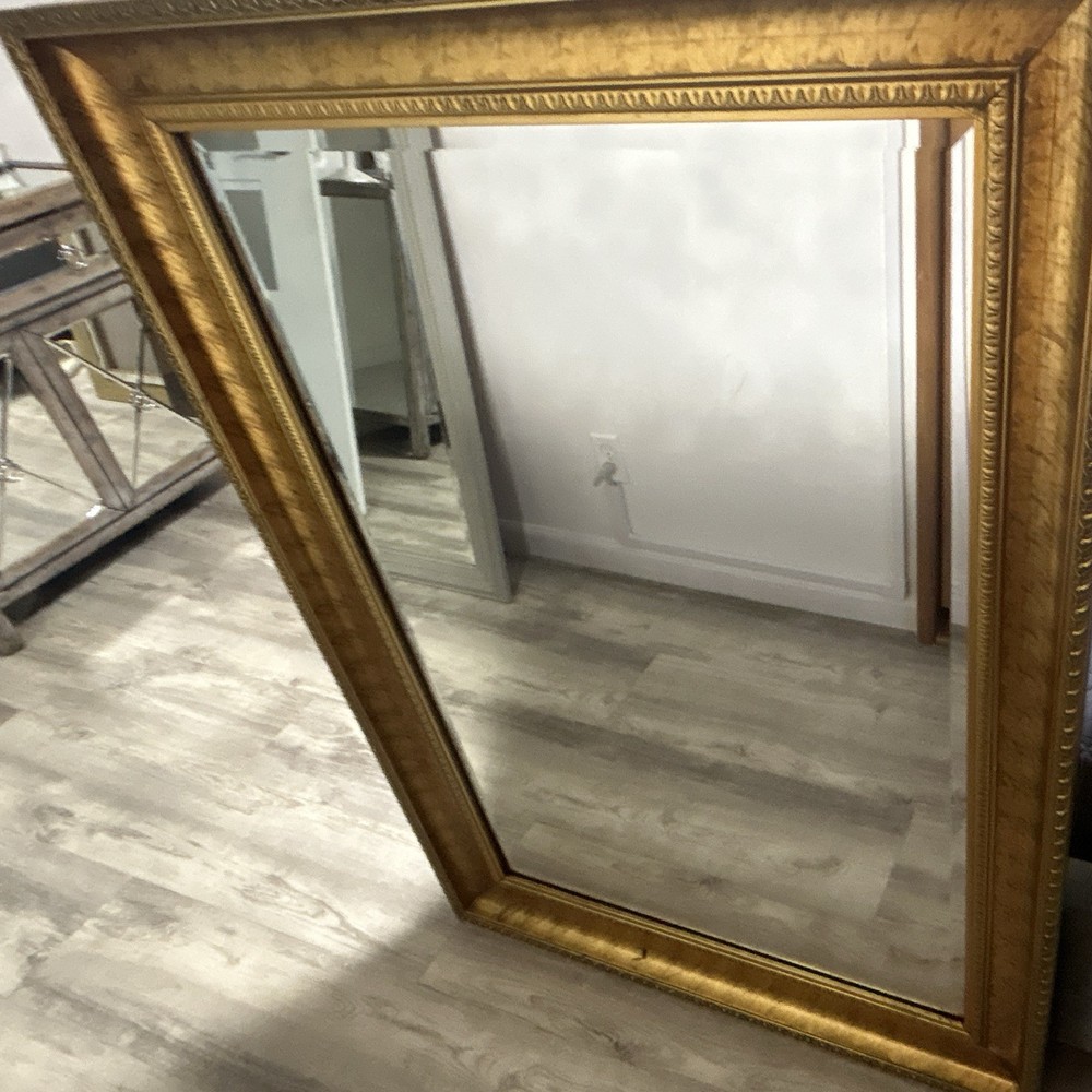 Gold Framed Rectangular Accent Wall Mirror Wood Frame, Vertical, Regular Glass