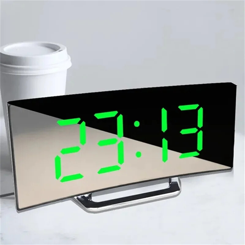 Curved Screen Mirror LED Digital Clock Creative Digital Alarm Clock with... gallery