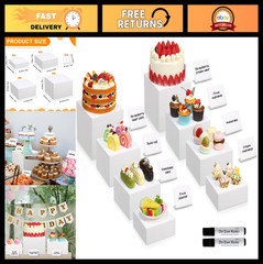 8 Pack White Acrylic Display Risers & Signs, 6-8 Inch Food Stands for Catering