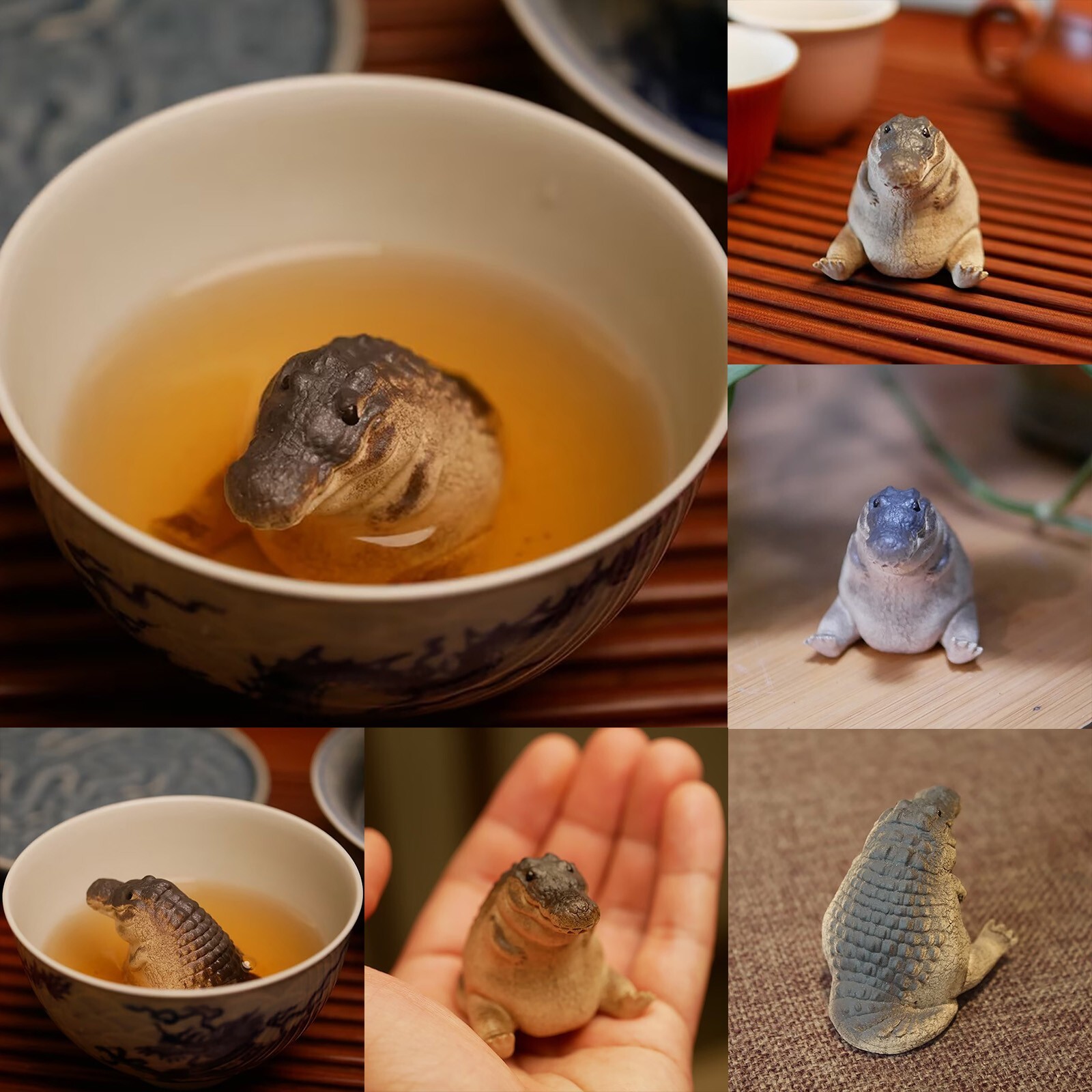 Creative Small Tea Pet Collectible Crocodile Statue for Desktop Tea House Decor gallery