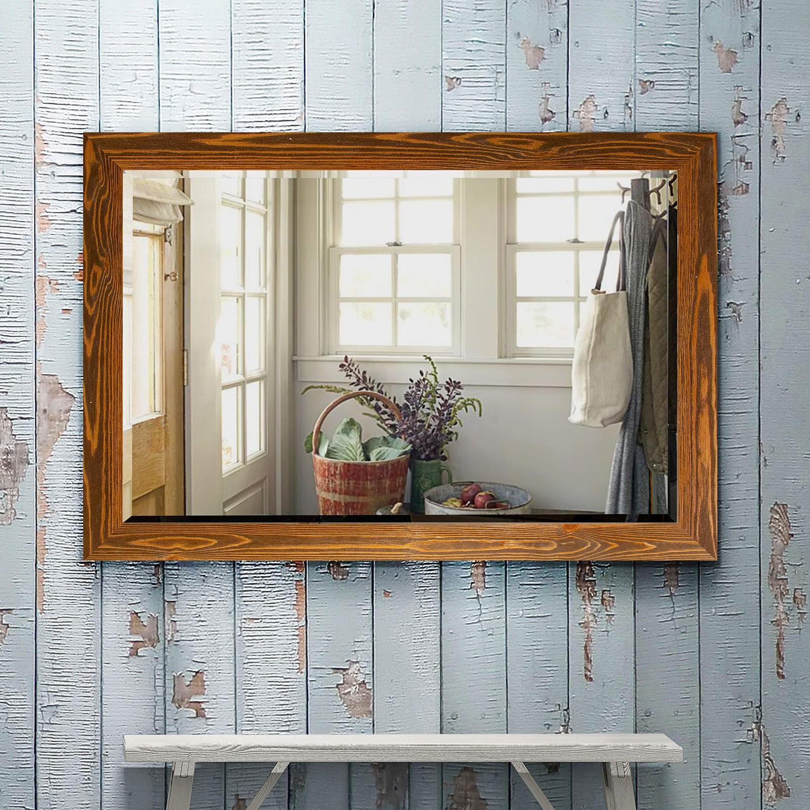 Rustic Horizontal Wooden Maple Frame Body Mirror Decor Aesthetic Wall Mounted... gallery