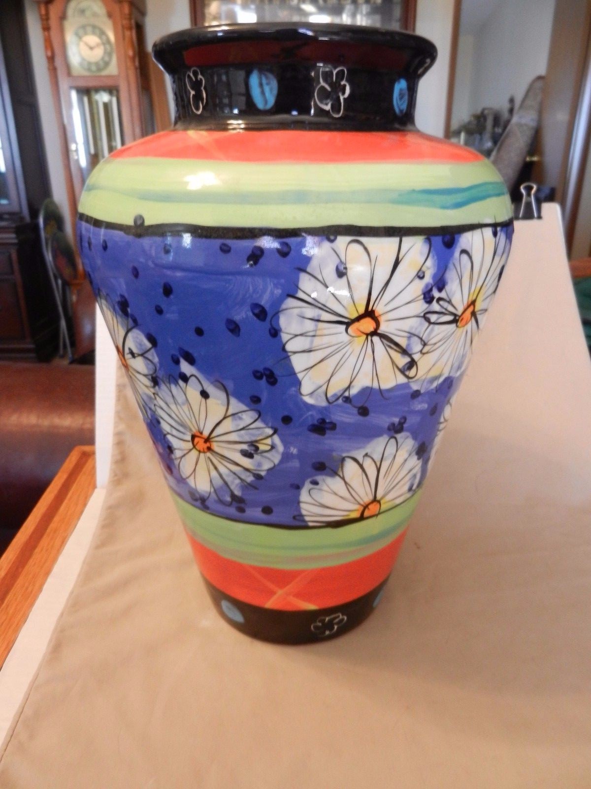 Multi-colored Ceramic Vase Flower Designs Modernism Blue, Orange Green, Black gallery