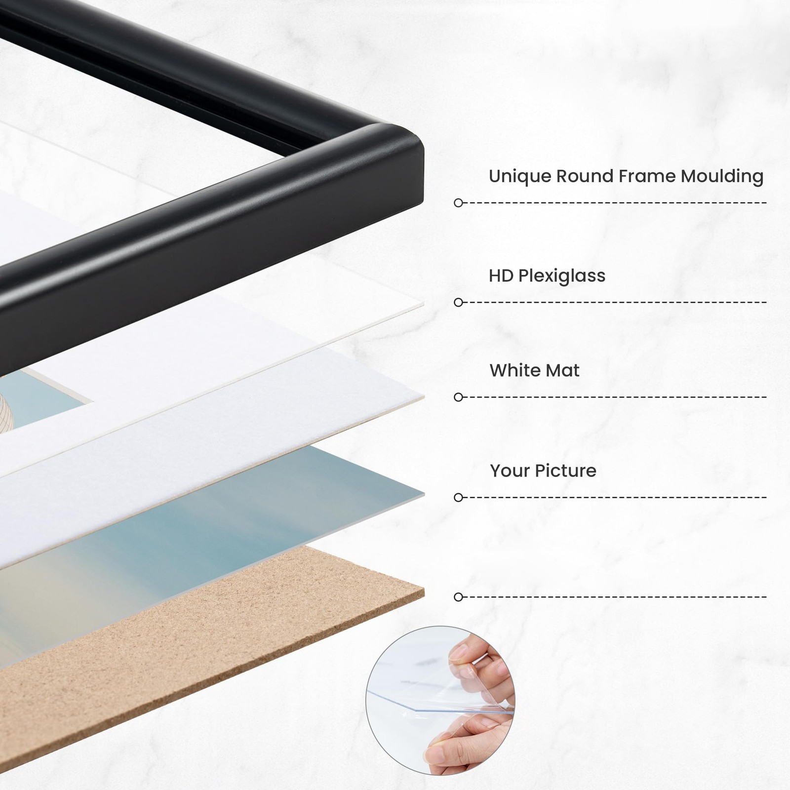 6x8 Wall Frame, Glass Protection, Compatible With 5x7 Mat, Soho Style, Black gallery