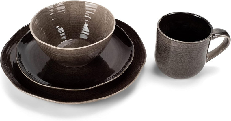 Rustic Boho 16-Piece Ceramic Dinnerware Set - Mocha Grey Ombre for 4 gallery