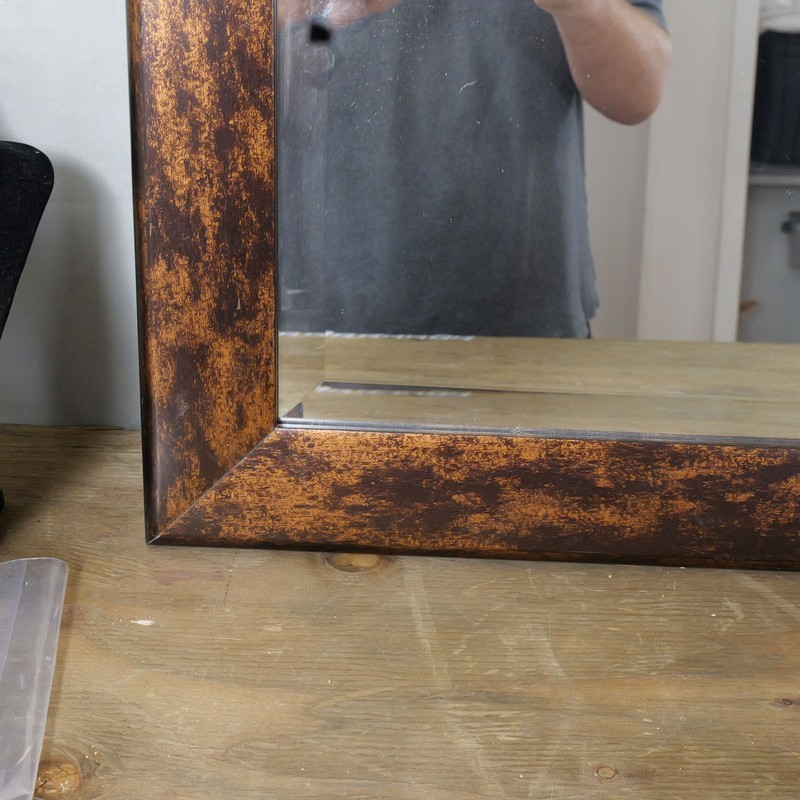 Large Rectangular Wall Mirror Brown Copper Mottled Frame Beveled Glass with Wire gallery