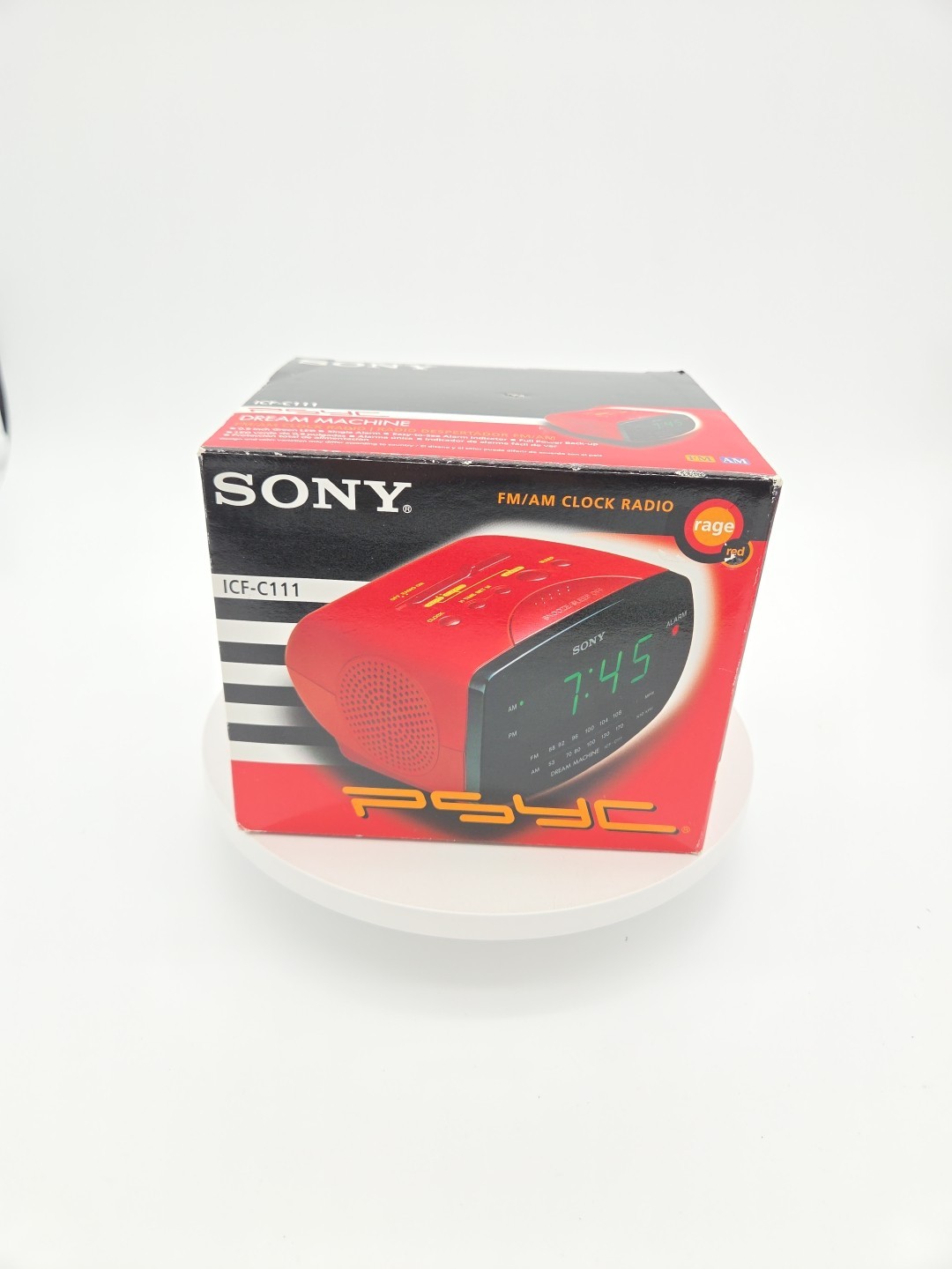 Sony Dream Machine LED AM/FM Alarm Clock Radio ICF-C111 Red Open With Box 90s gallery
