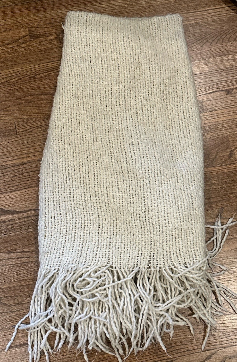 Kennebunk Weavers Ivory Wool Sofa Throw Blanket Fringed Solid Rectangular gallery