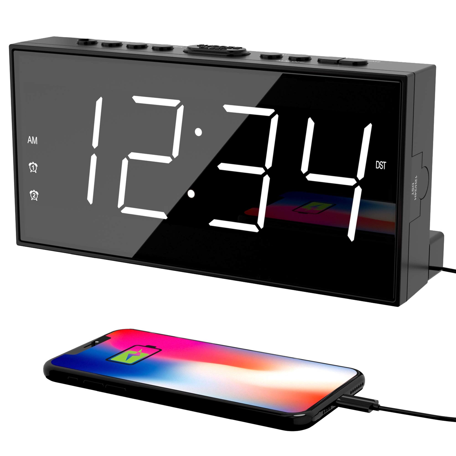 Alarm Clock for Bedroom LED Display Plug in Digital Clock with USB Charging Port gallery