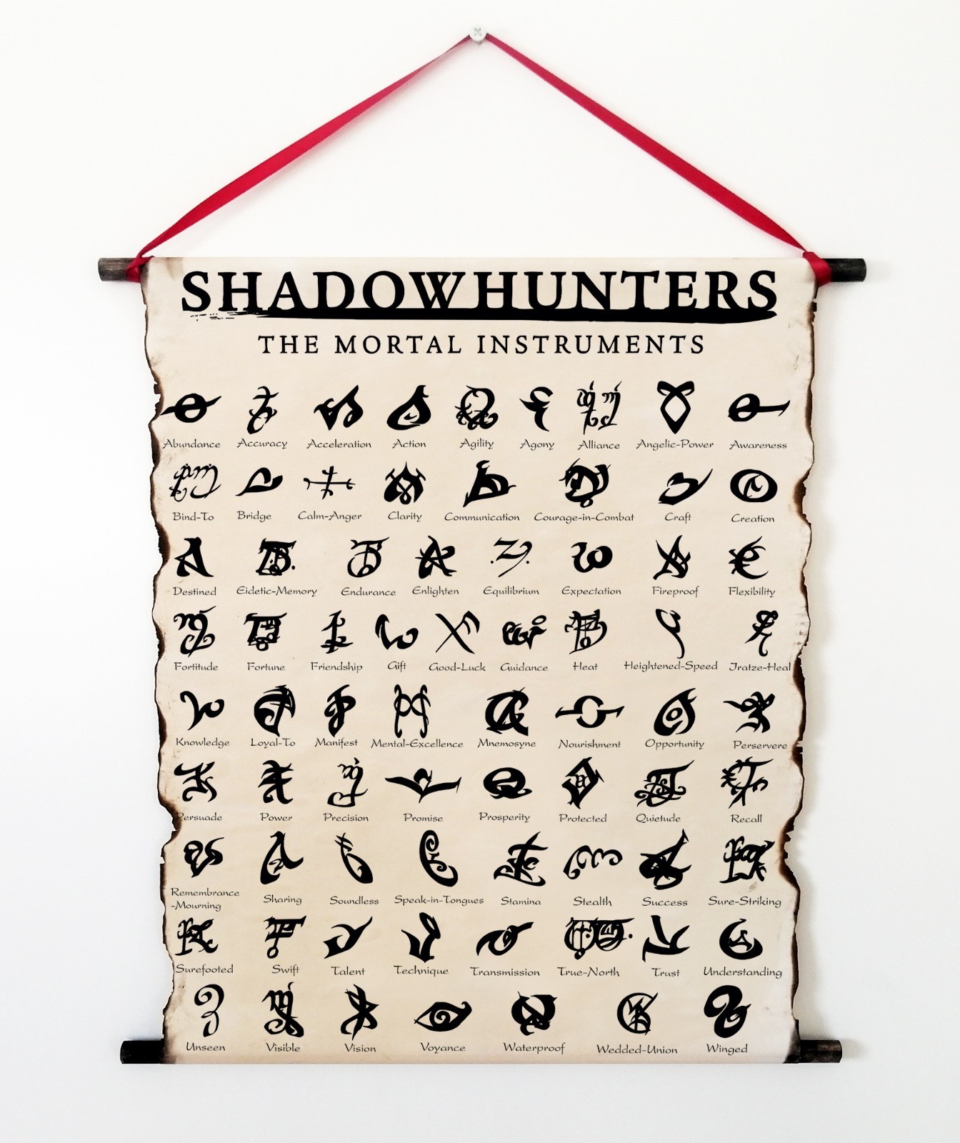 Shadowhunters Runes on Handmade Scroll, Mortal Instruments Art Poster, Wall Art gallery