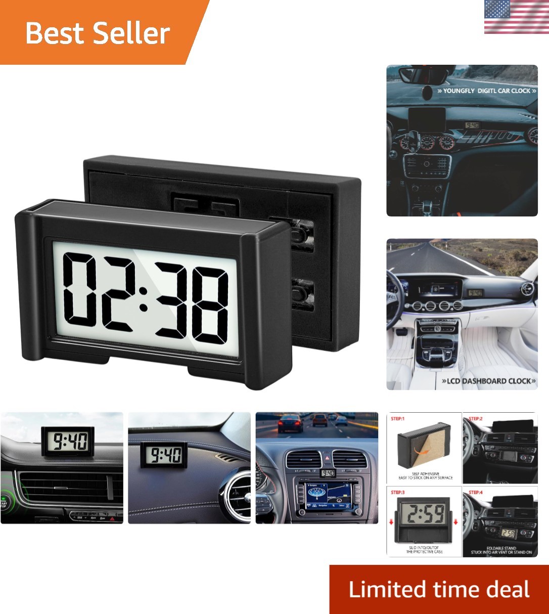 Versatile Battery-Powered Car Dashboard Clock - Lightweight with Timer Feature gallery