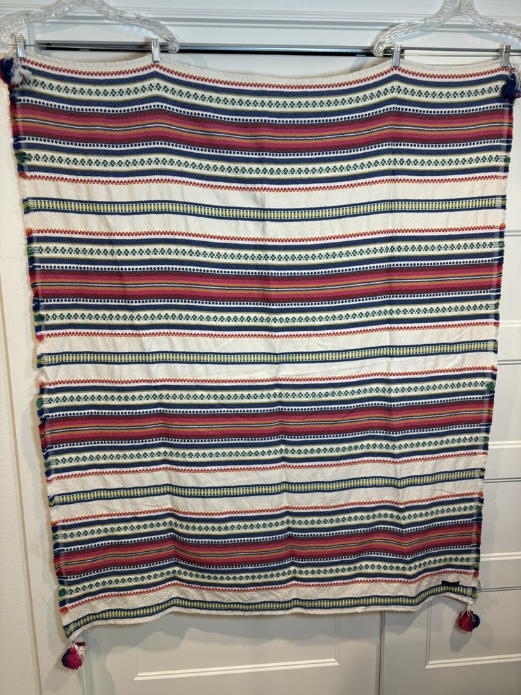 Pendleton Fringed Woven Throw Blanket Soft Cotton 48x58 Multicolor Striped
