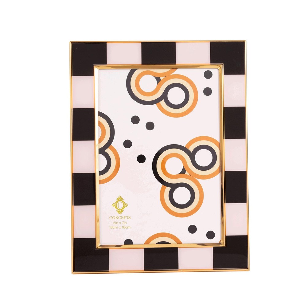 Concepts retro Gold Checkered Bordered Enamel 5x7 (Pack of 1) Black and White...