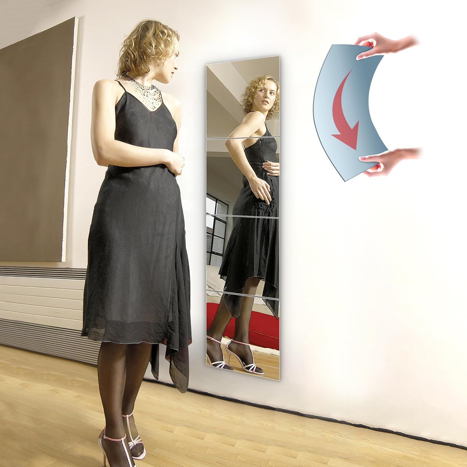 Unbreakable Wall Full Length Mirror Tiles, Long Mirrors for Wall, 4 PCS 10X10 In gallery