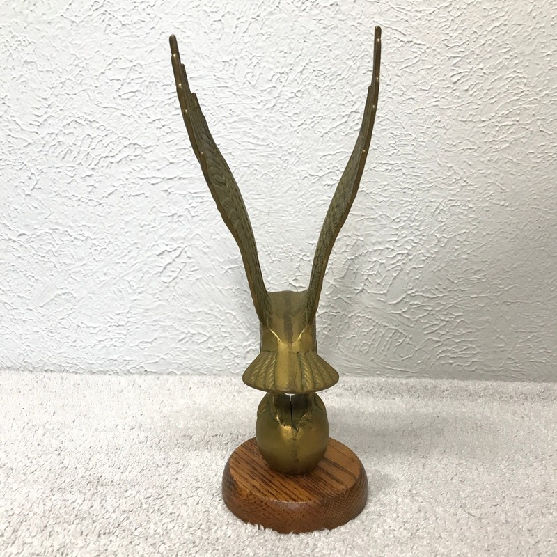 Vintage Solid Brass Eagle on Globe Figurine Statue Wood Base Americana Decor 11" gallery