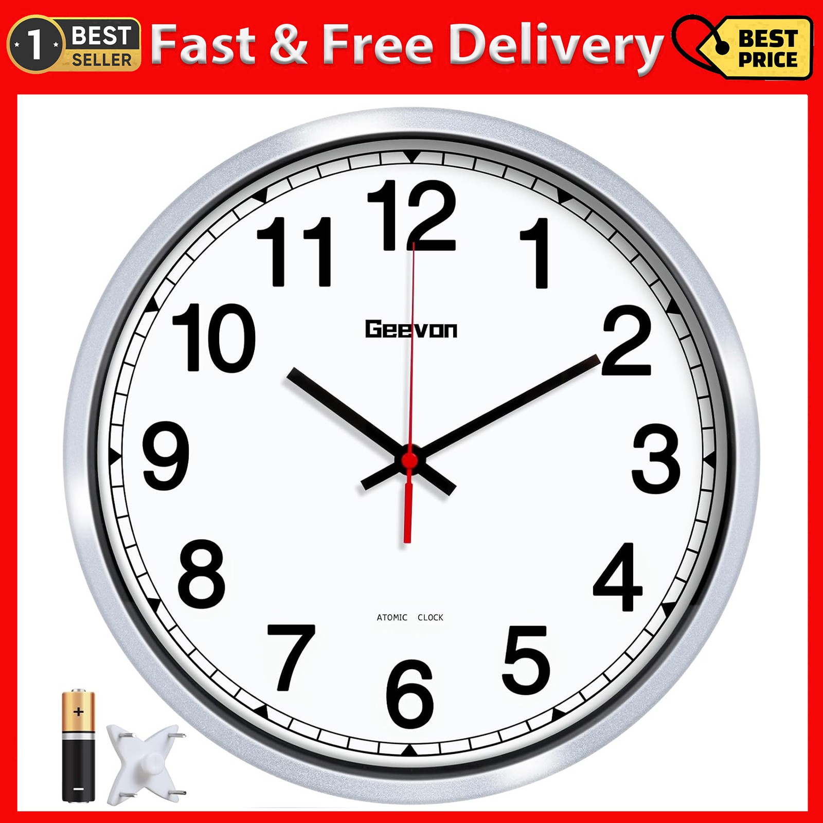 Geevon 12 Inch Atomic Wall Clock - Self-Setting Analog Clock with Automatic Time gallery