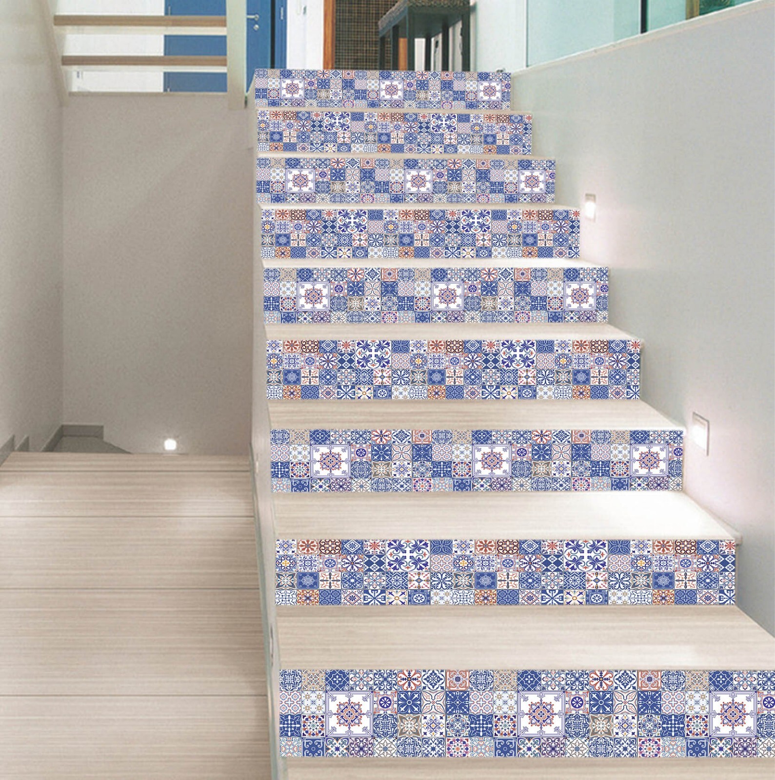 3D Blue Tile Pattern AZ687 Stair Risers Decoration Mural Vinyl Wallpaper Kay gallery