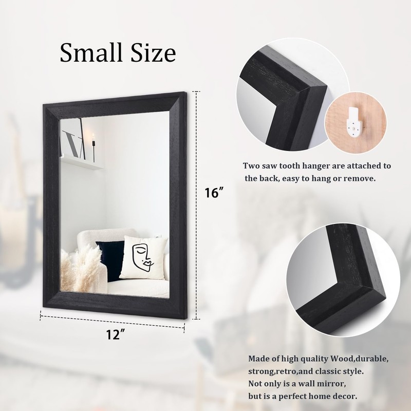 Wall Mirror Black Rectangular Rustic Farmhouse Wall Decor for Bedroom Bathroo... gallery