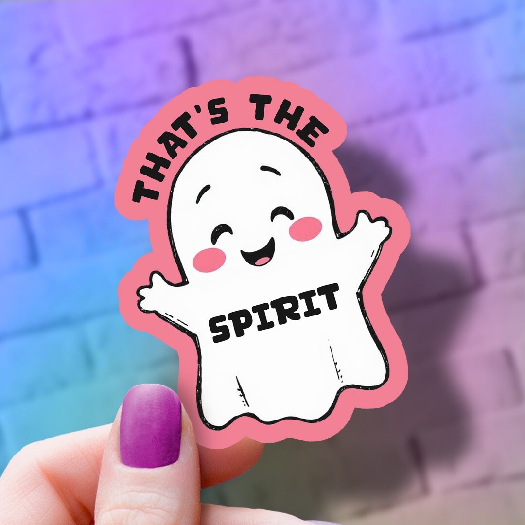 Happy Vinyl Smiling Ghost Sticker: "That's the Spirit" Decal - Dishwasher Safe gallery