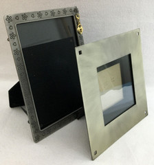 Metal Frames Easel Backs Embossed Pewter Flower Hearts Brushed Metal Lot of 2