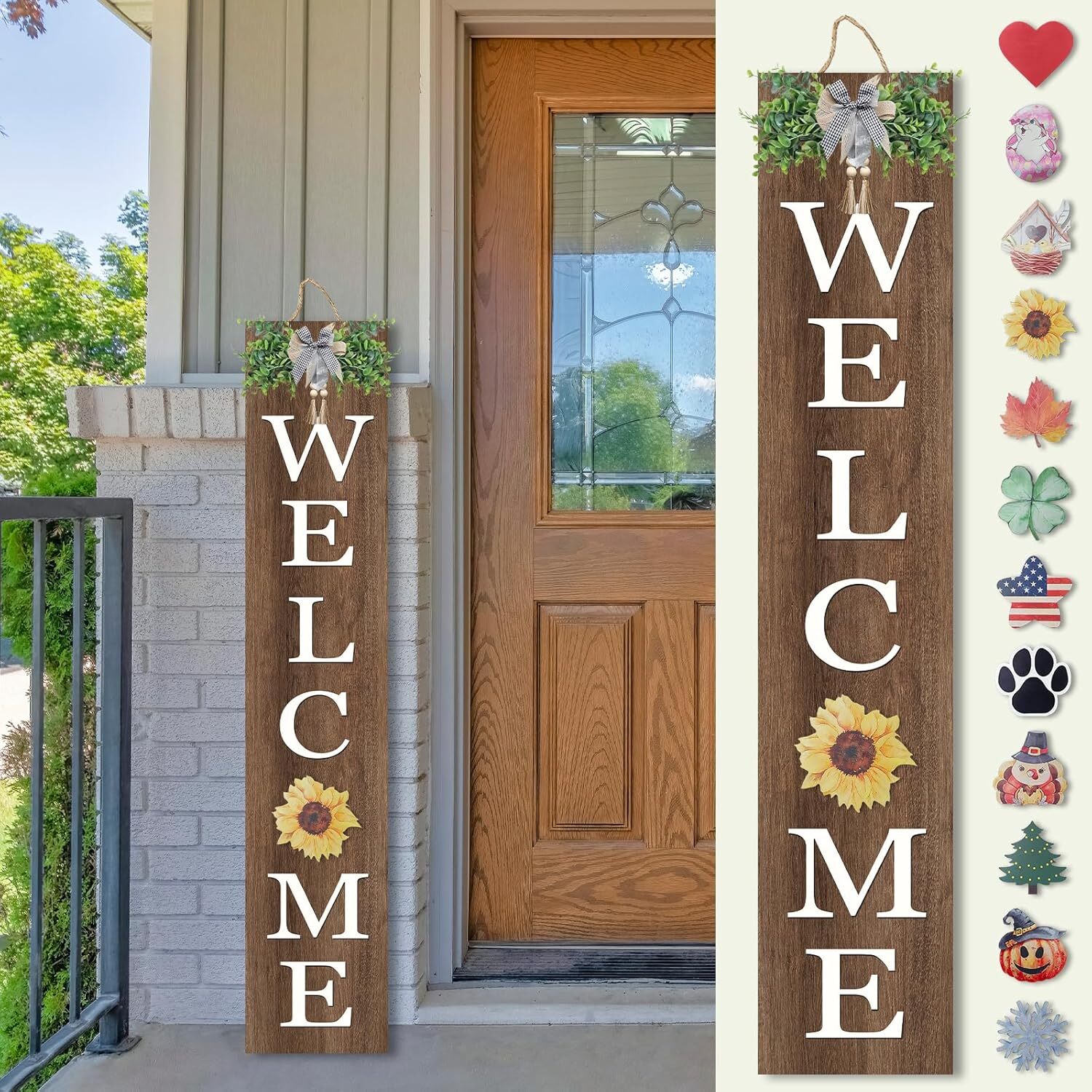 Interchangeable Welcome Sign for Front Porch Standing 47"X8" Outdoor Large Wood gallery
