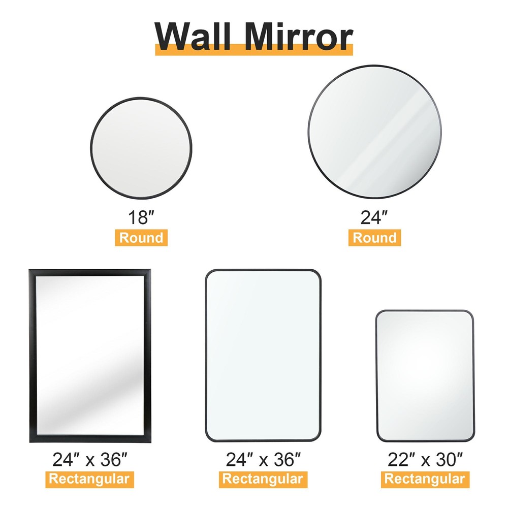 Round/Rectangular Wall Mirror Bathroom Living Roon Vanity Mirror PS/Metal Framed
