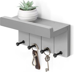 8 in Small Key Holder Wall Mount for Wall with Shelf &4 Sturdy Hooks Decorative