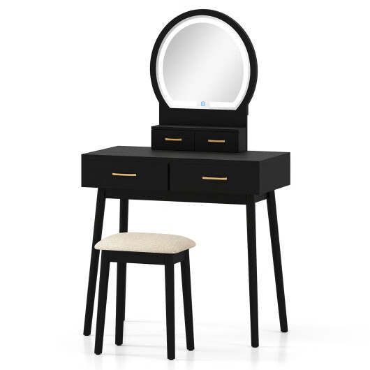Small Vanity Makeup Dressing Table Set with Cushioned Stool and LED Lighted Mirr gallery