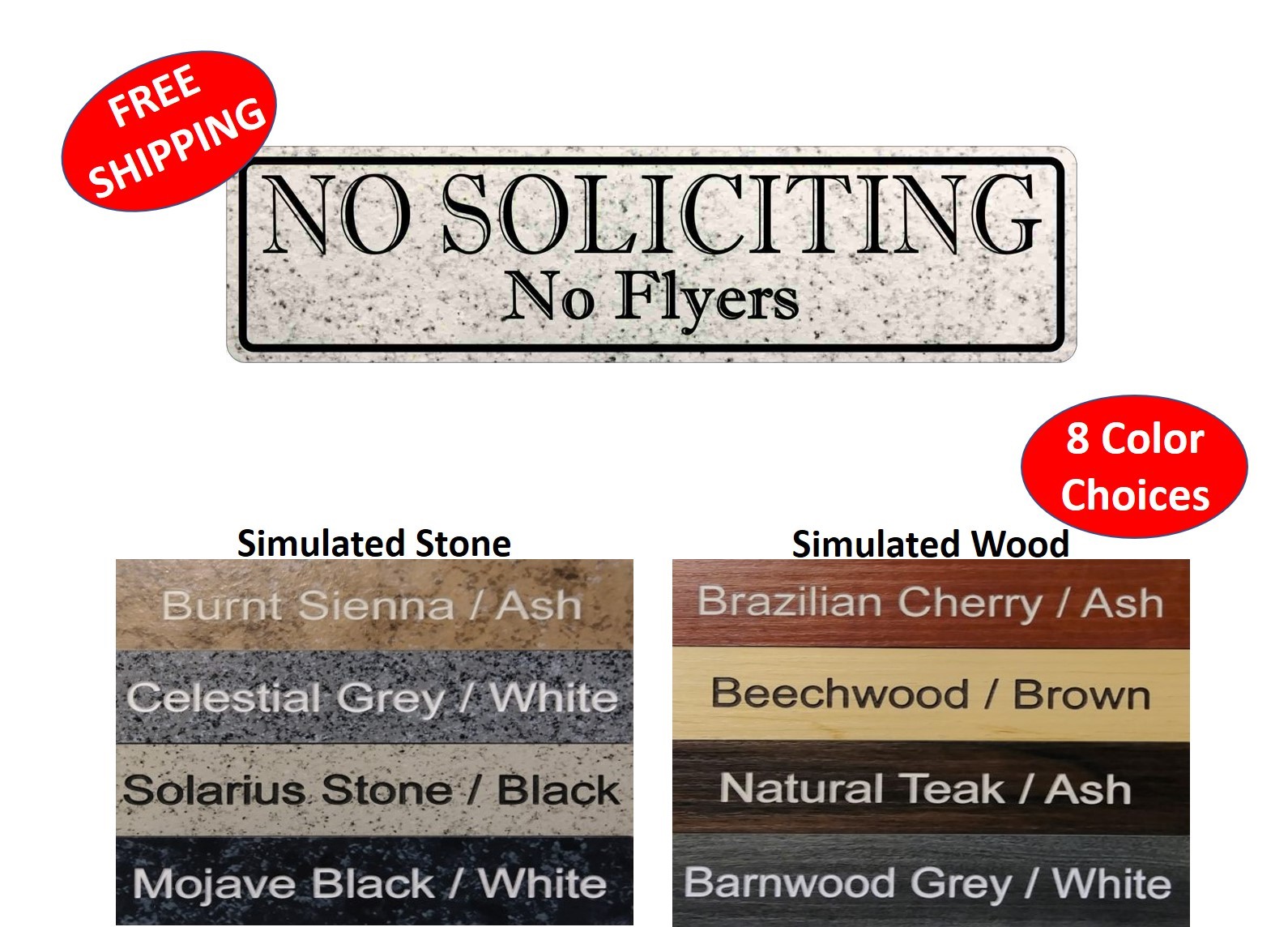 Rectangular "No Soliciting No Flyers" Sign - 1.5" x 6" - FREE SHIPPING gallery