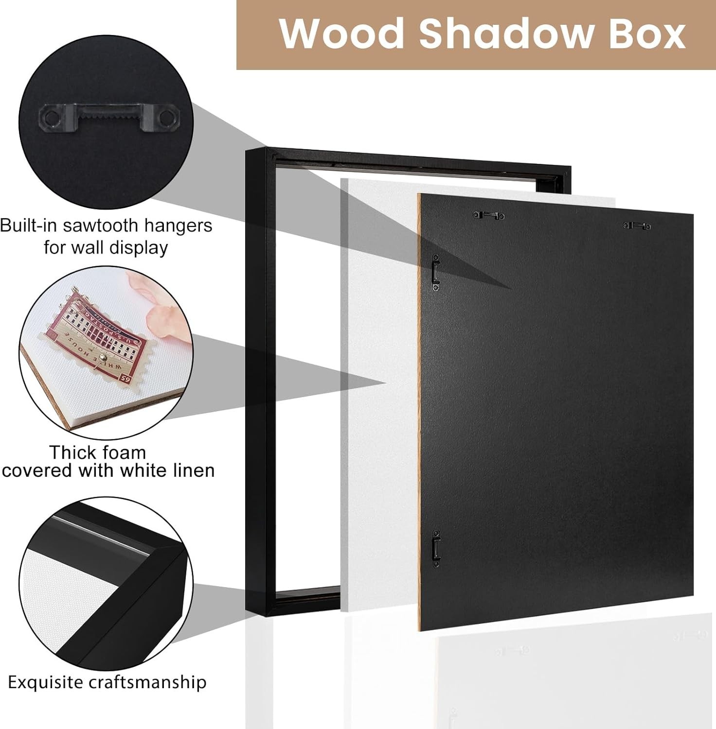 16x20 Shadow Box Frame,Memory Display Case,12 Push Pins Included,Black gallery