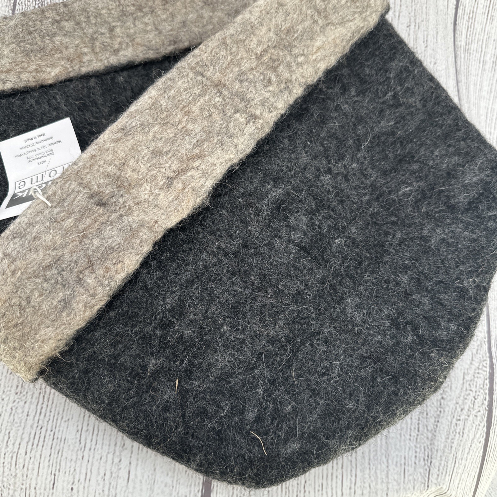 Felted Wool Storage Basket Charcoal Beige 100% Sheep Wool Medium 13x9 Set of 2 gallery