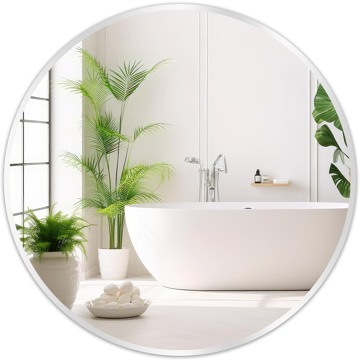 24 Inch Round Silver Frame Wall Mirror Circle Bathroom Hallway Entry Hall Gift gallery