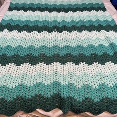 Handmade Turquoise Green Ombre Chevron Crochet Blanket 46”x72” Throw Afghan