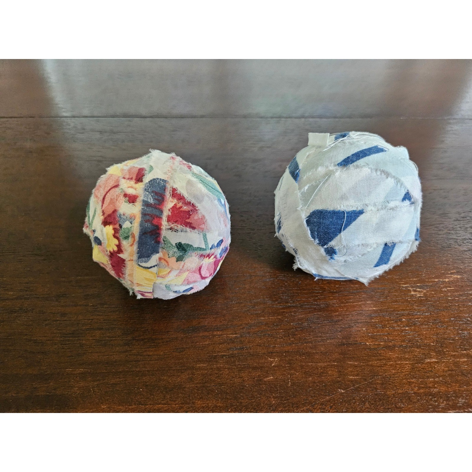 Decorative Rag Balls Unisex OS Multicolor Blue Farmhouse Primitive 2pc gallery