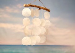 White Circle Capiz Shell Flat Wind Chime (1 chime approx. 14 x 12 inches)