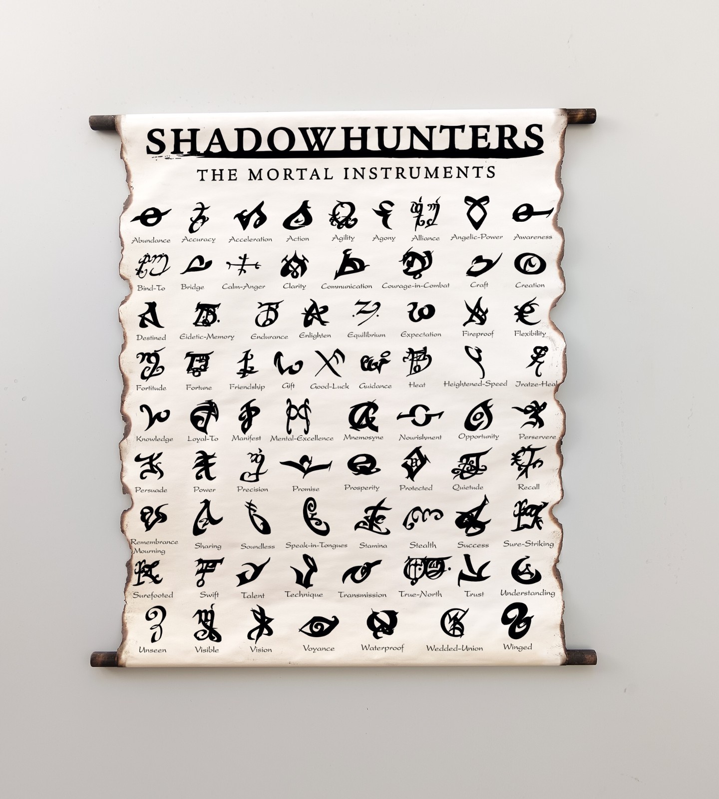 Shadowhunters Runes on Handmade Scroll, Mortal Instruments Art Poster, Wall Art gallery
