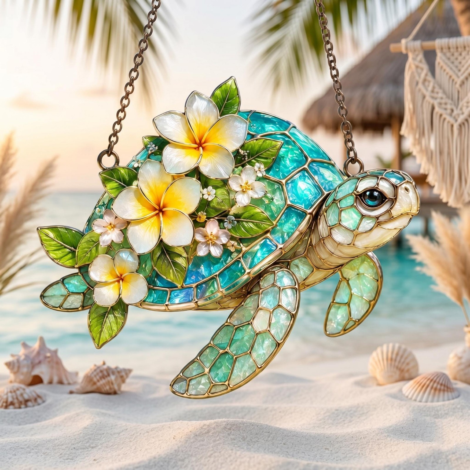 Custom Shape Acrylic Sea Turtle Suncatcher, Hawaiian Plumeria Flower Window Hang gallery