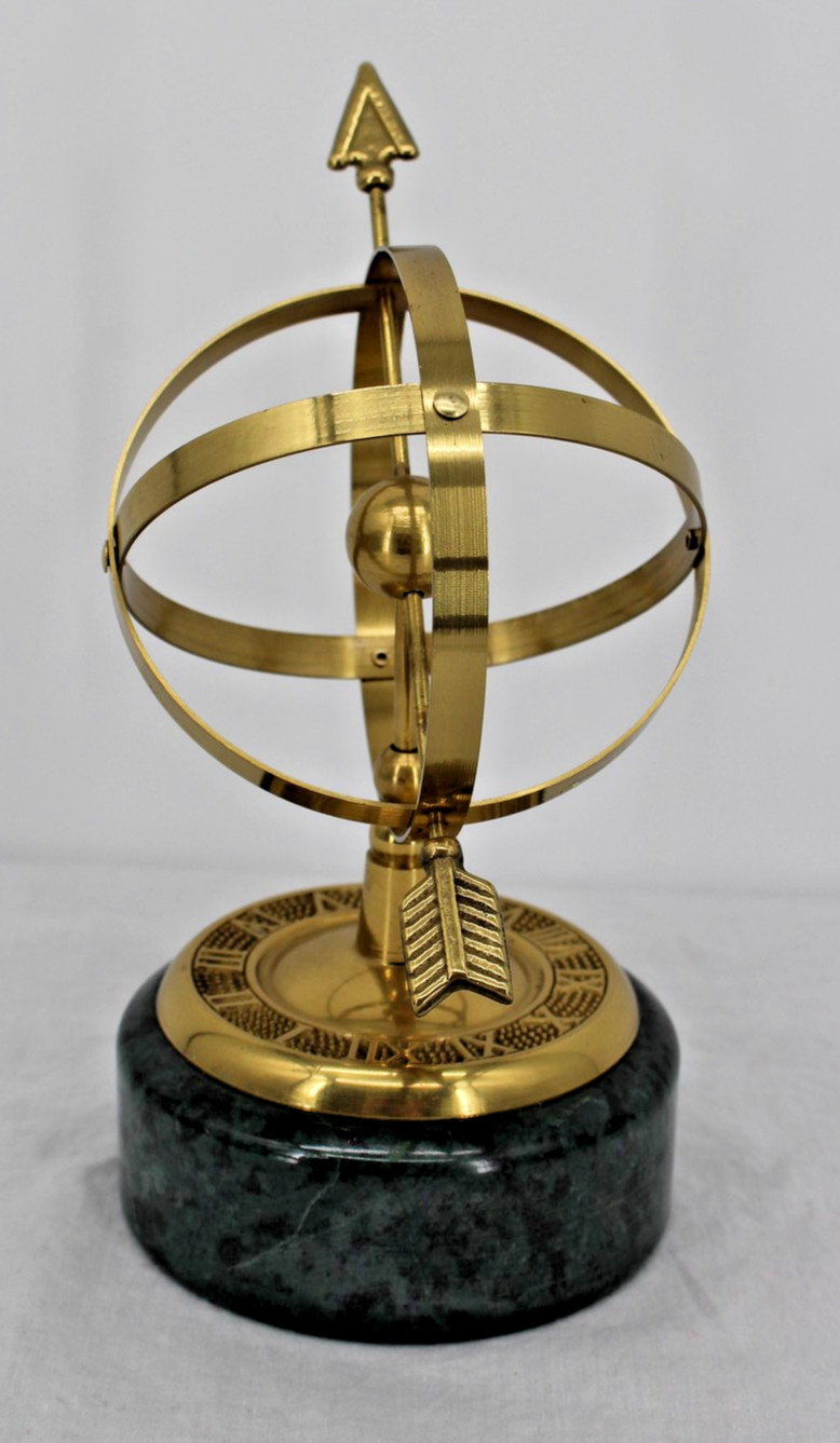 Brass Armillary Sphere Small Tabletop Decor Green Marble Base Roman Numerals gallery
