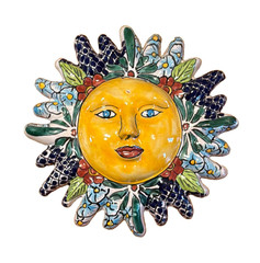 Ceramic Sun Face Wall Plaque Multicolor Glossy Wall Mounted