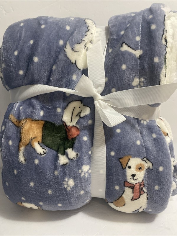 Blanket 100% Polyester Confort Bay Microlight Berber Dog Print Throw 50”x60” New gallery