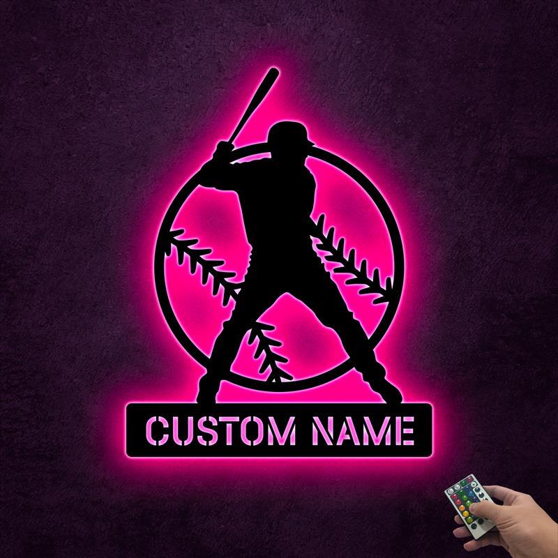 Personalized Baseball Player Metal Sign With LED Light, Sports Wall Art Baseball gallery