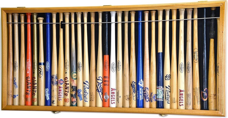 Mini Baseball Bat Display Case 18" Oak Wall Mount MLB Rack Solid Wood Cabinet gallery