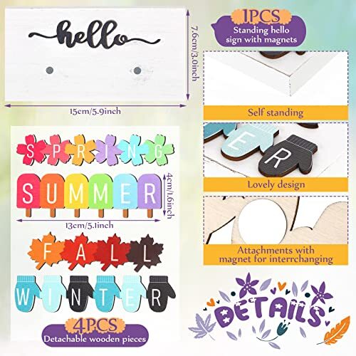 5 Pcs Interchangeable Seasonal Sign Hello Fall Winter Spring Summer Sign Fresh gallery