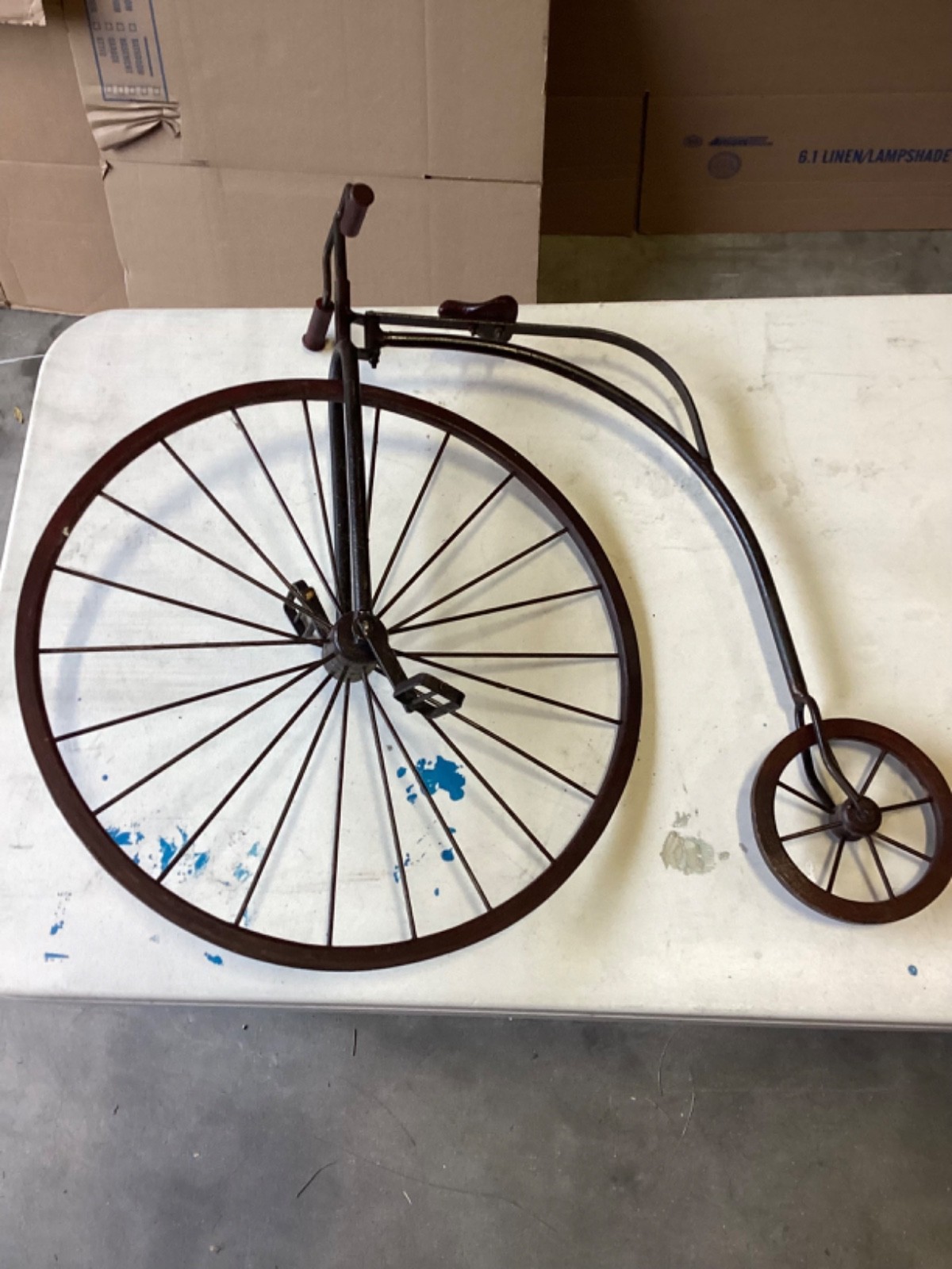 Metal Wire Rod Sculpture Antique High Wheel Bicycle Wall Display Art 25” x 25” gallery