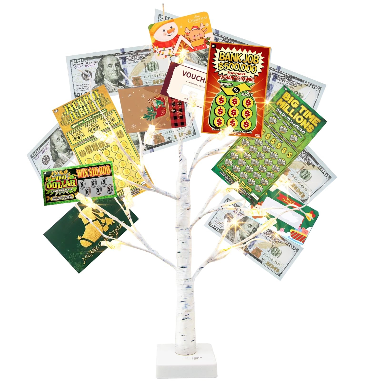 Money Tree Gift Holder Lighted Tabletop Birch Clips Greeting Cards 24 LED gallery