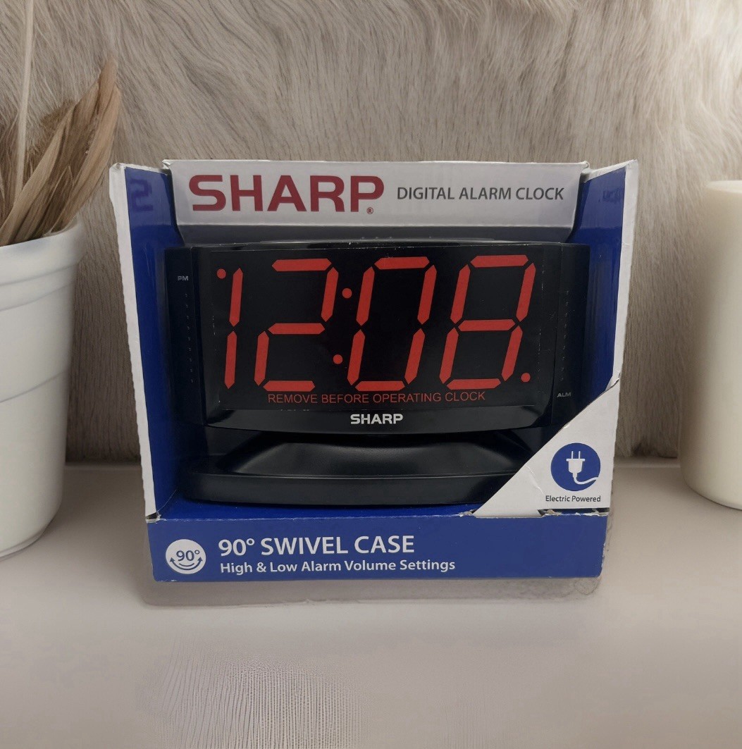 NEW Sharp LED Digital Alarm Clock, Swivel Base, Black Case, Red Display gallery