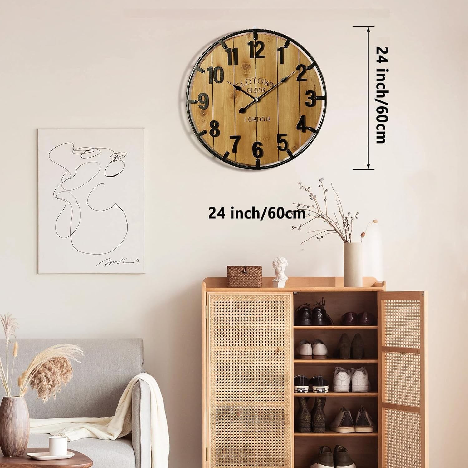 Farmhouse 24 Inch Extra Large Decorative Wall Clock with Metal Circle, Oversi... gallery