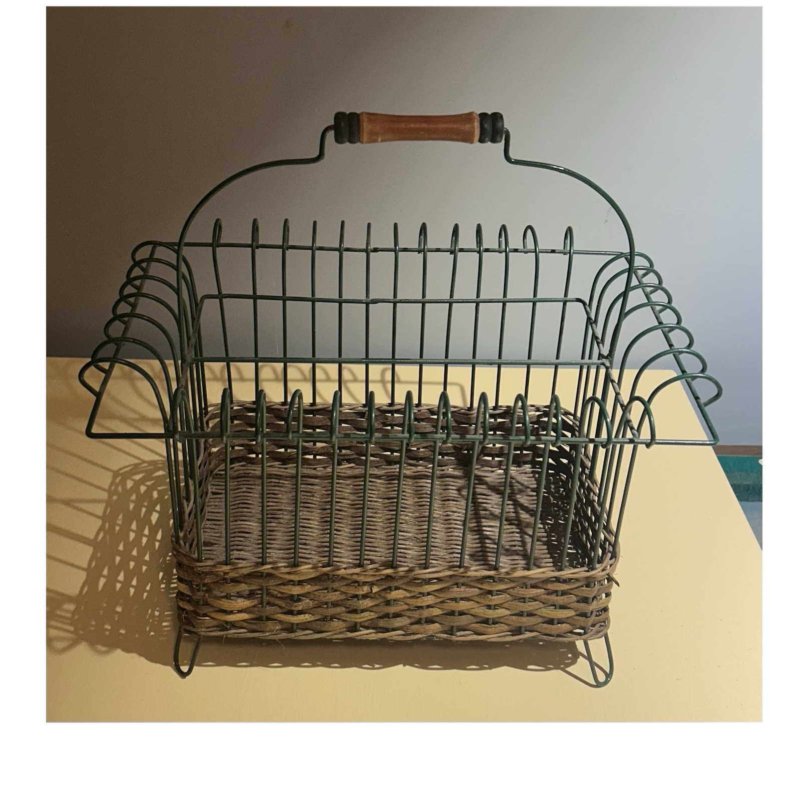 Rectangular Decorative Basket Wire & Wicker w/ Wood Handle Brown/Green Medium gallery