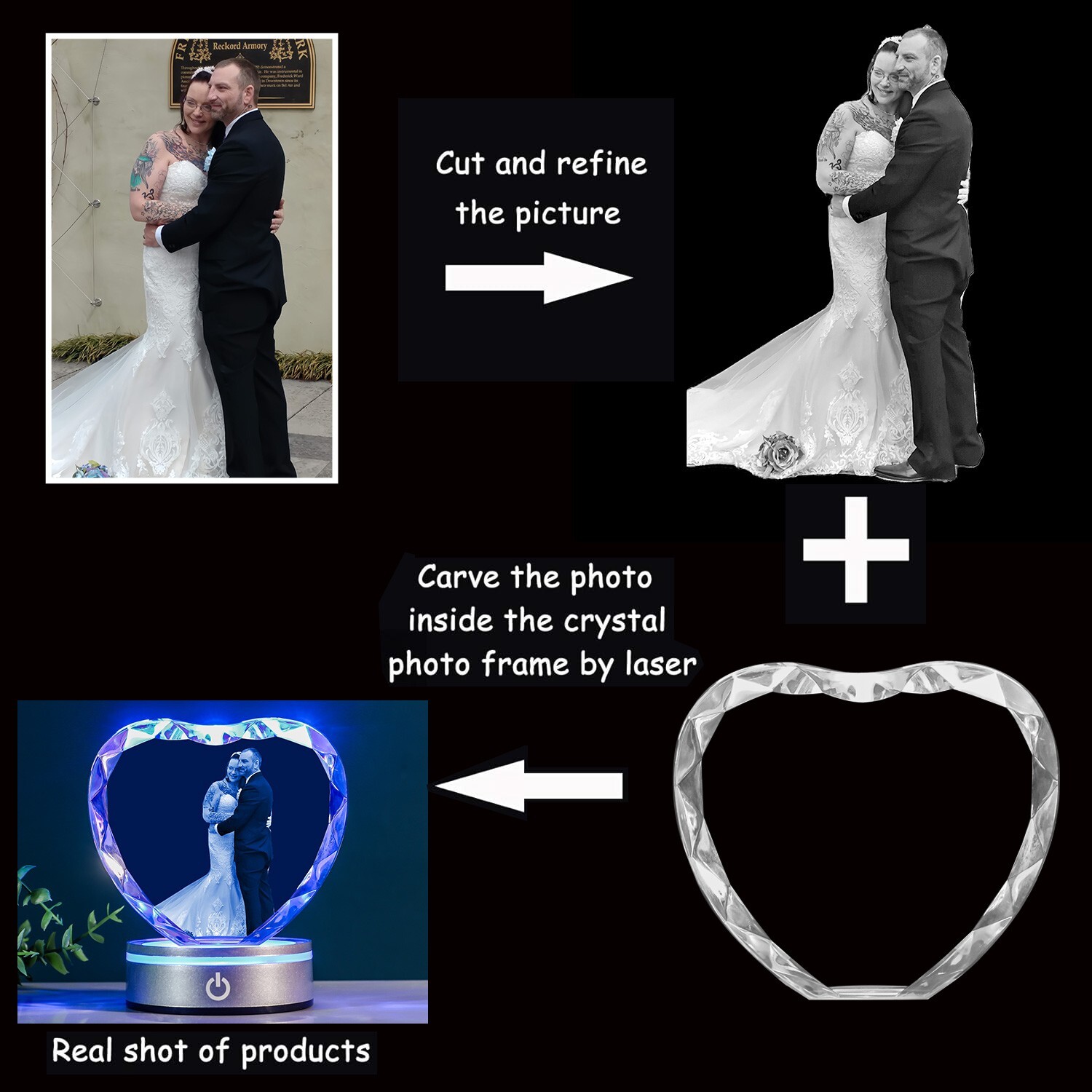 Custom Picture Crystal Heart Shape Photo Frame, Wedding Anniversary Couple Gift gallery